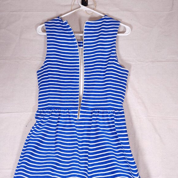 J. Crew Striped Pleated Ponte Dress Womens Medium Zip Back Blue White - Picture 9 of 12